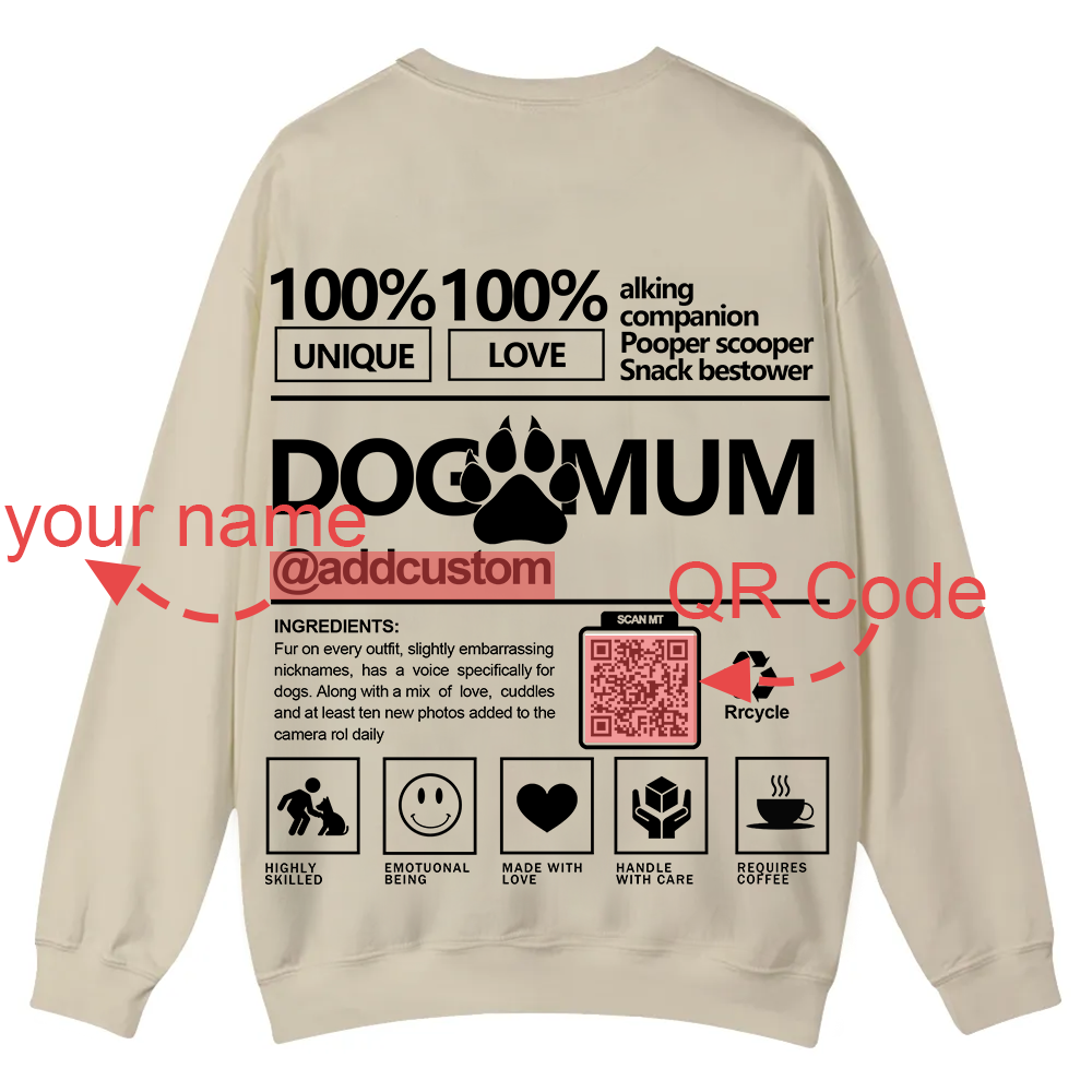 Dog Mum  Addcustom QR Code Name Unisex Casual Crewneck Sweatshirt