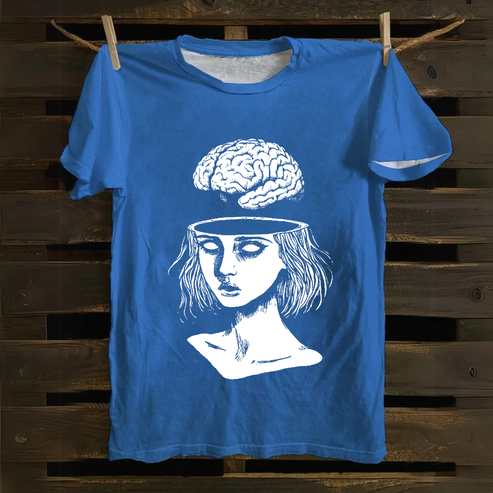 Unisex Vintage  Brain Escape Horror Art  Cotton T-Shirt