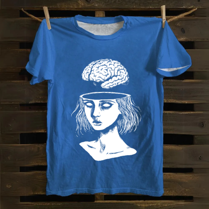 Unisex Vintage  Brain Escape Horror Art  Cotton T-Shirt