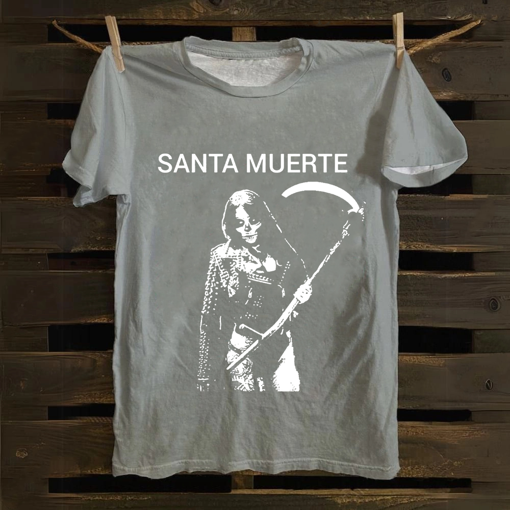 Unisex Vintage Santa Muerte Art Illustration Cotton T-Shirt