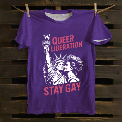 Unisex Vintage Queer Liberation Stay Gay Cotton T-Shirt