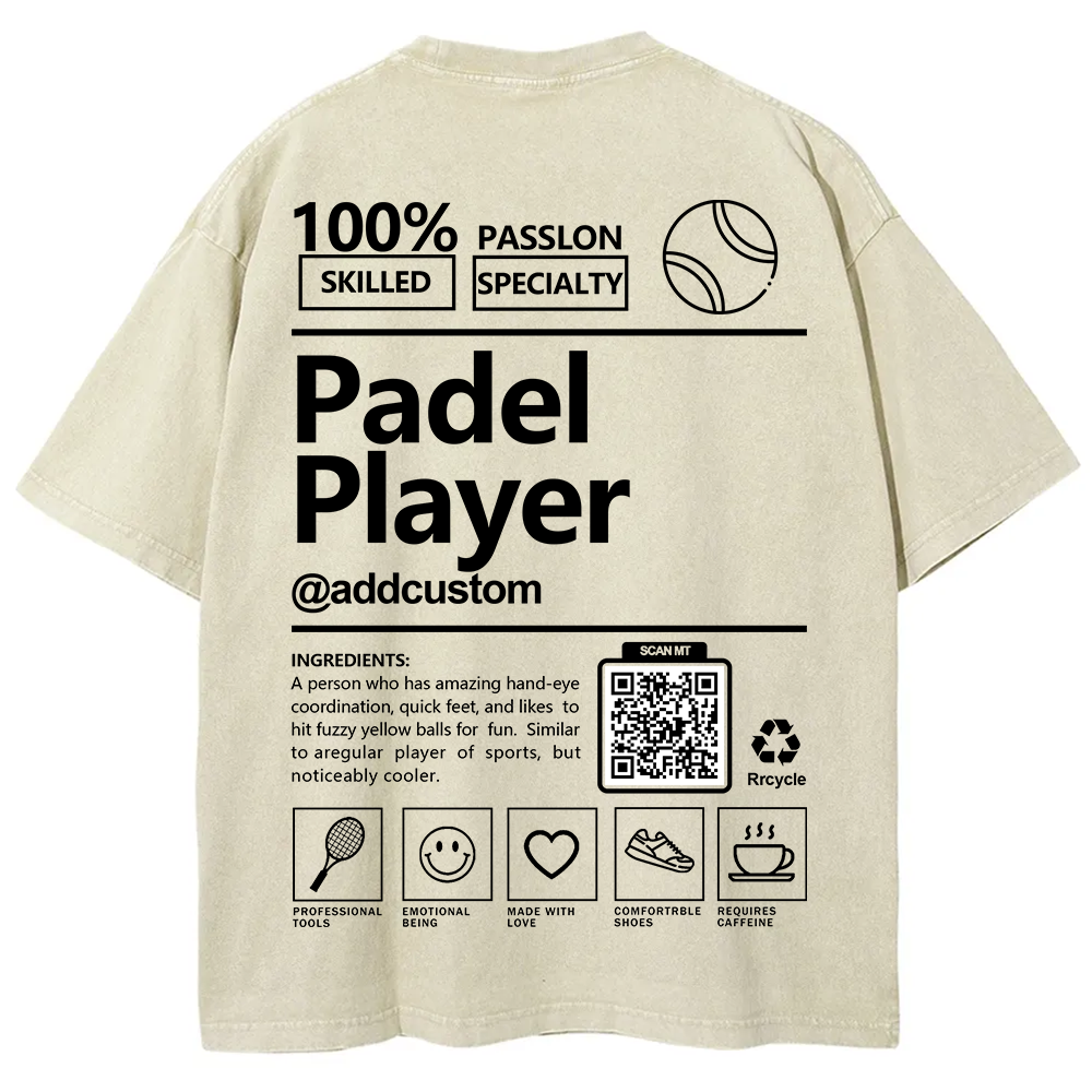 Padel player Addcustom QR Code Unisex Fit Washed T-Shirt wearishow