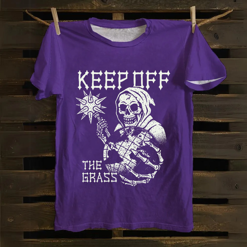 Unisex Vintage Keep Off The Grass Skull Cotton T-Shirt