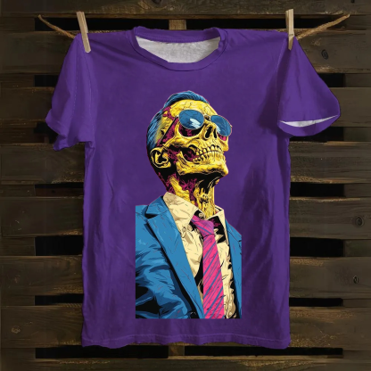Unisex Fantasy Fashion Skull Art Illustration Printed Classic Cotton T-Shirt