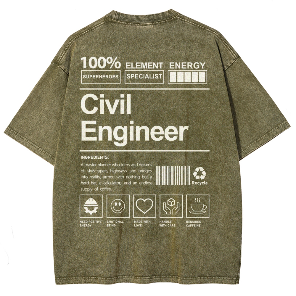 Civil Engineer Unisex Fit Washed T-Shirt