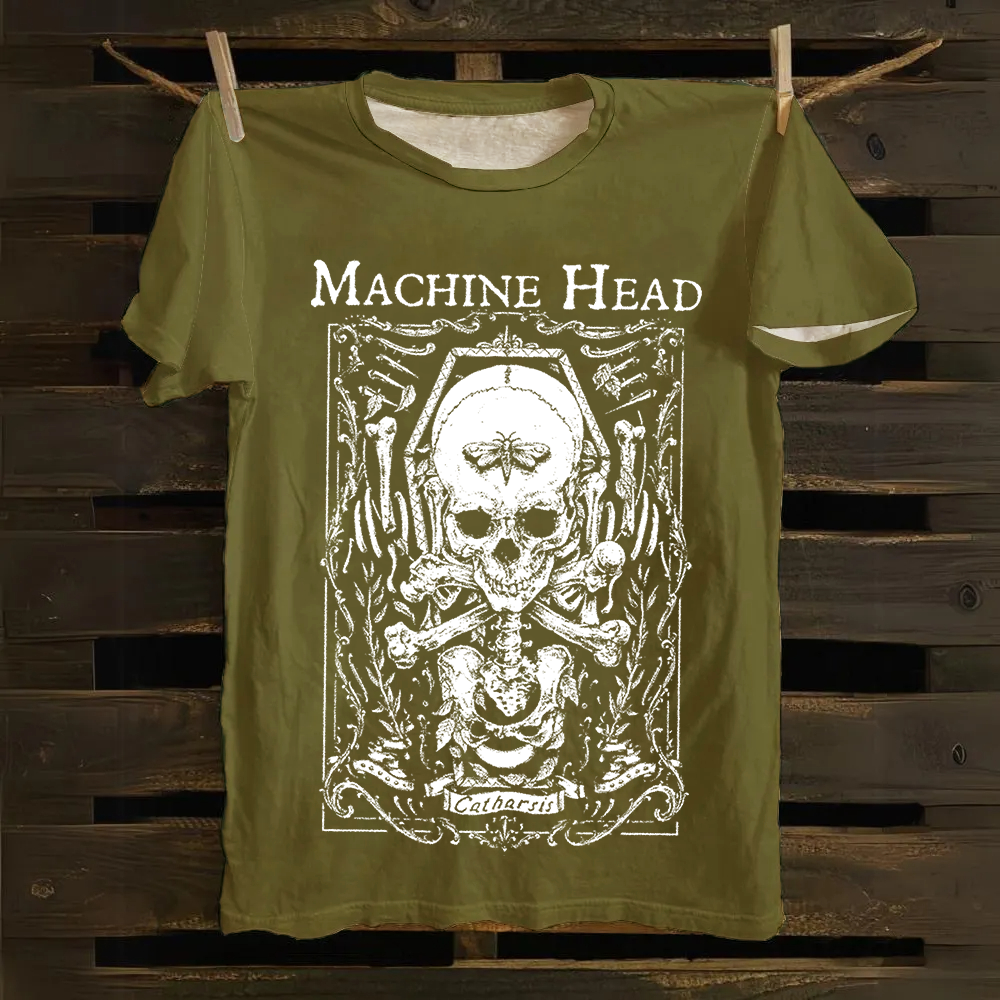 Unisex Casual Machine Head Band Heavy Meta Cotton T-Shirt