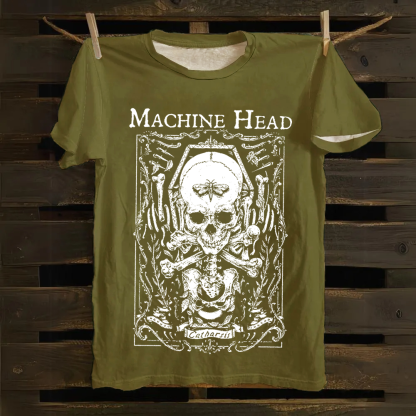 Unisex Casual Machine Head Band Heavy Meta Cotton T-Shirt