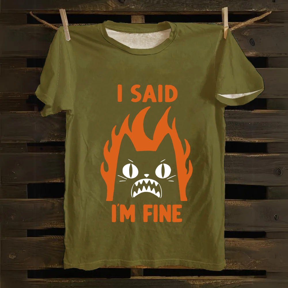 Unisex Vintage I am Fine Cat Cotton T-Shirt