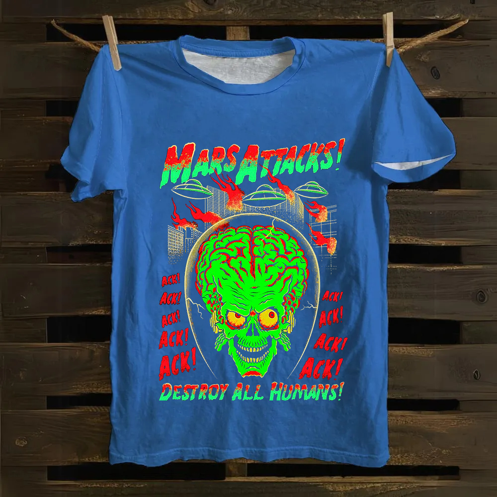 Unisex Vintage Washed Mars Attacks Cotton T-Shirt