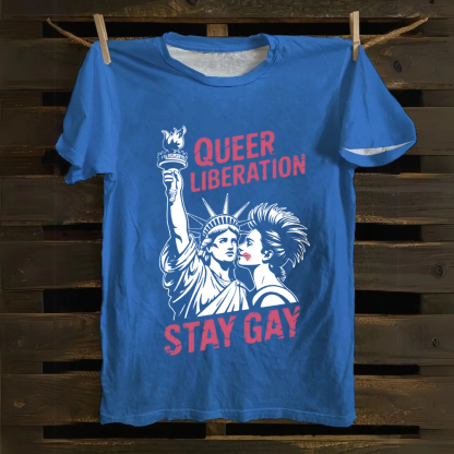 Unisex Vintage Queer Liberation Stay Gay Cotton T-Shirt