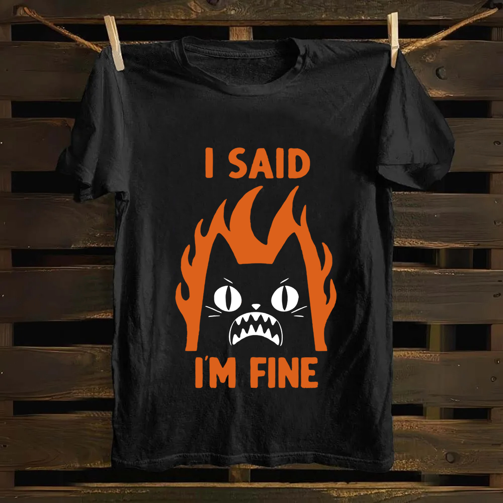 Unisex Vintage I am Fine Cat Cotton T-Shirt