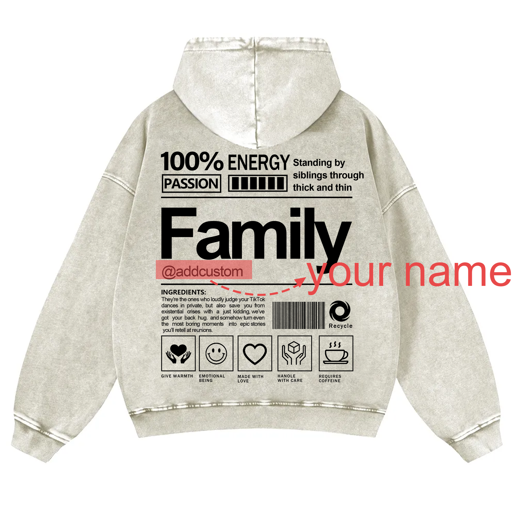 Family Addcustom  Vintage Washed Hoodie