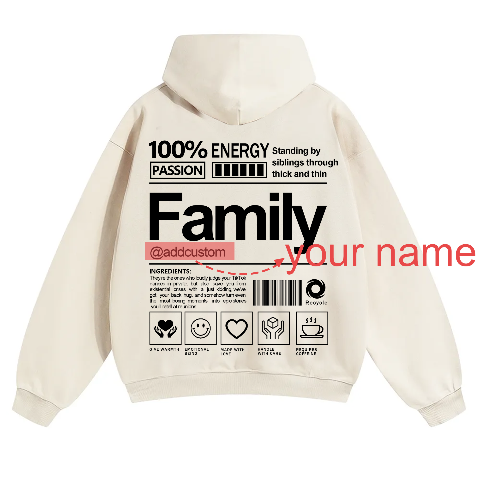 Family Addcustom Solid Color Hoodie