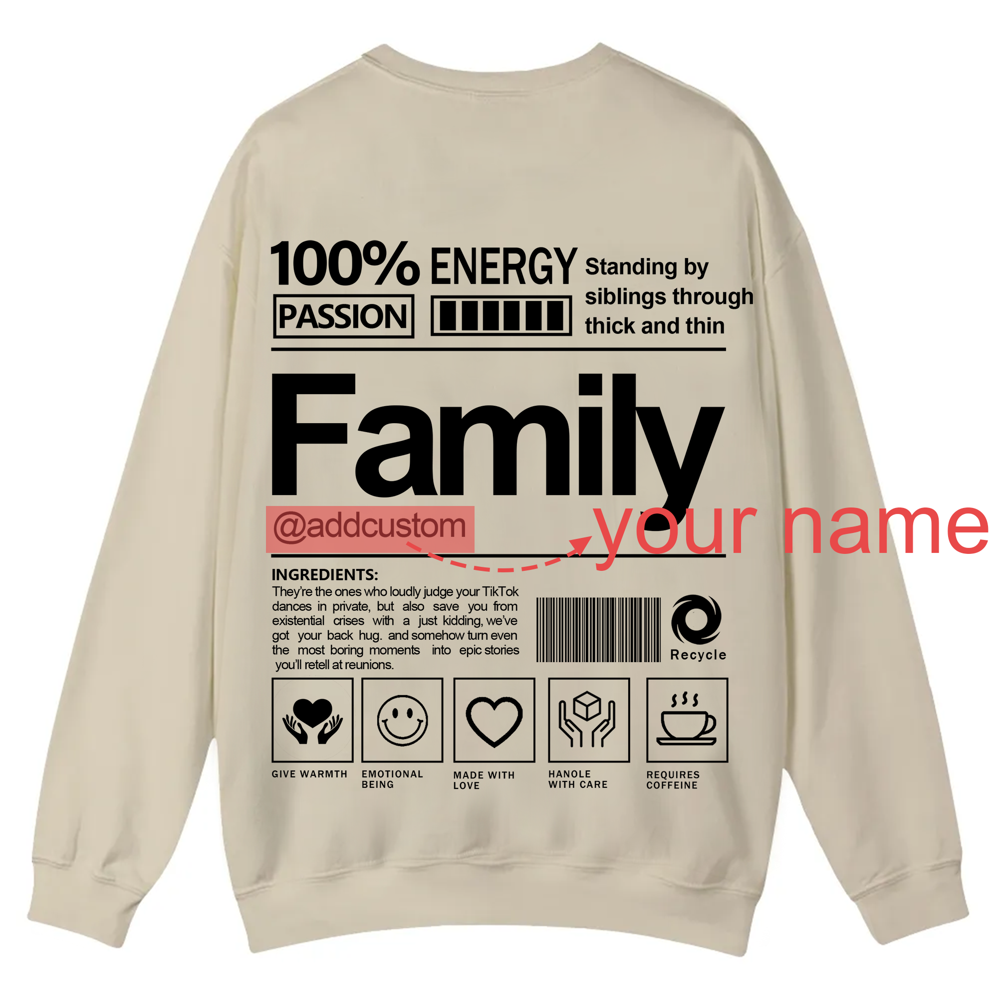 Family Addcustom Casual Crewneck Sweatshirt