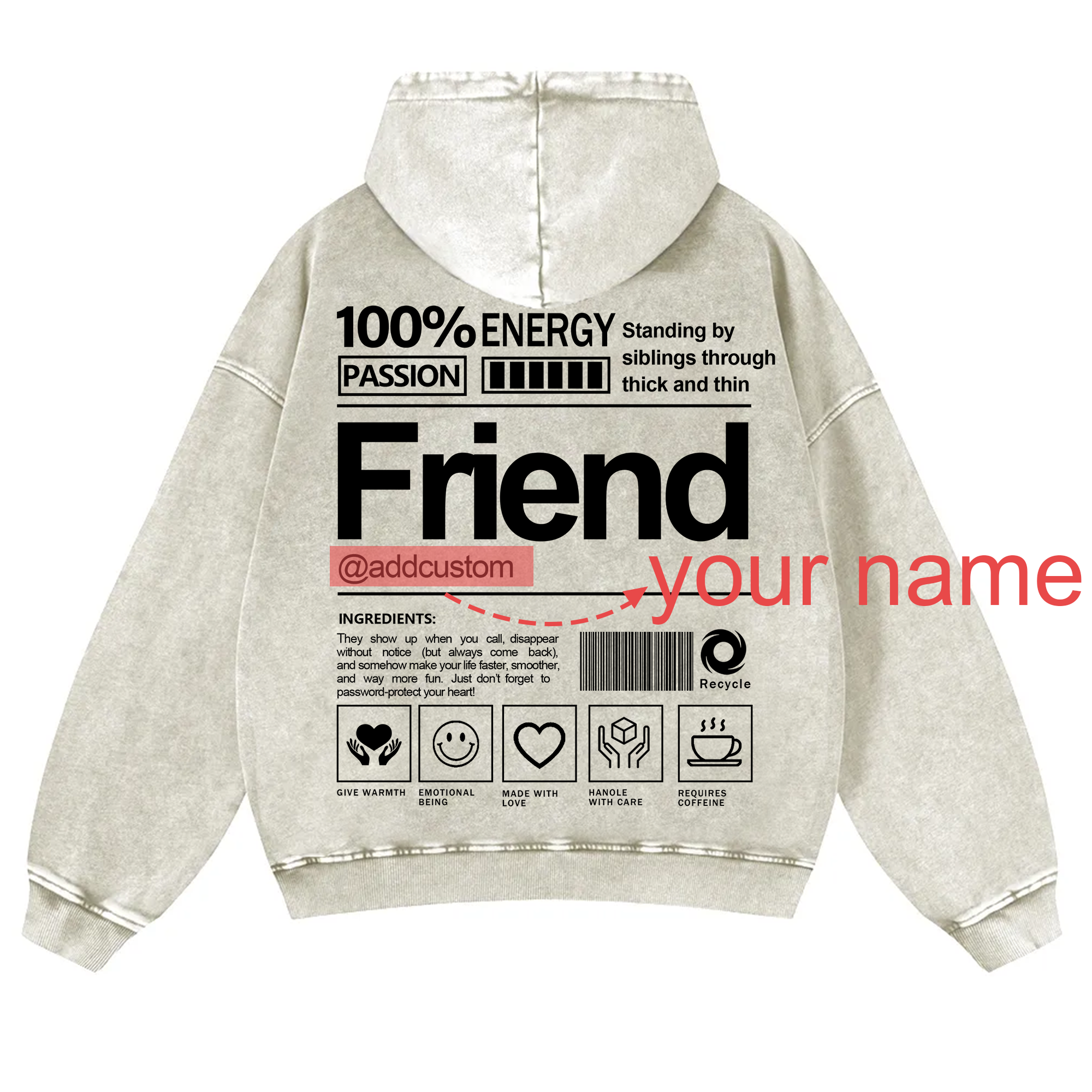 Friend Addcustom  Vintage Washed Hoodie