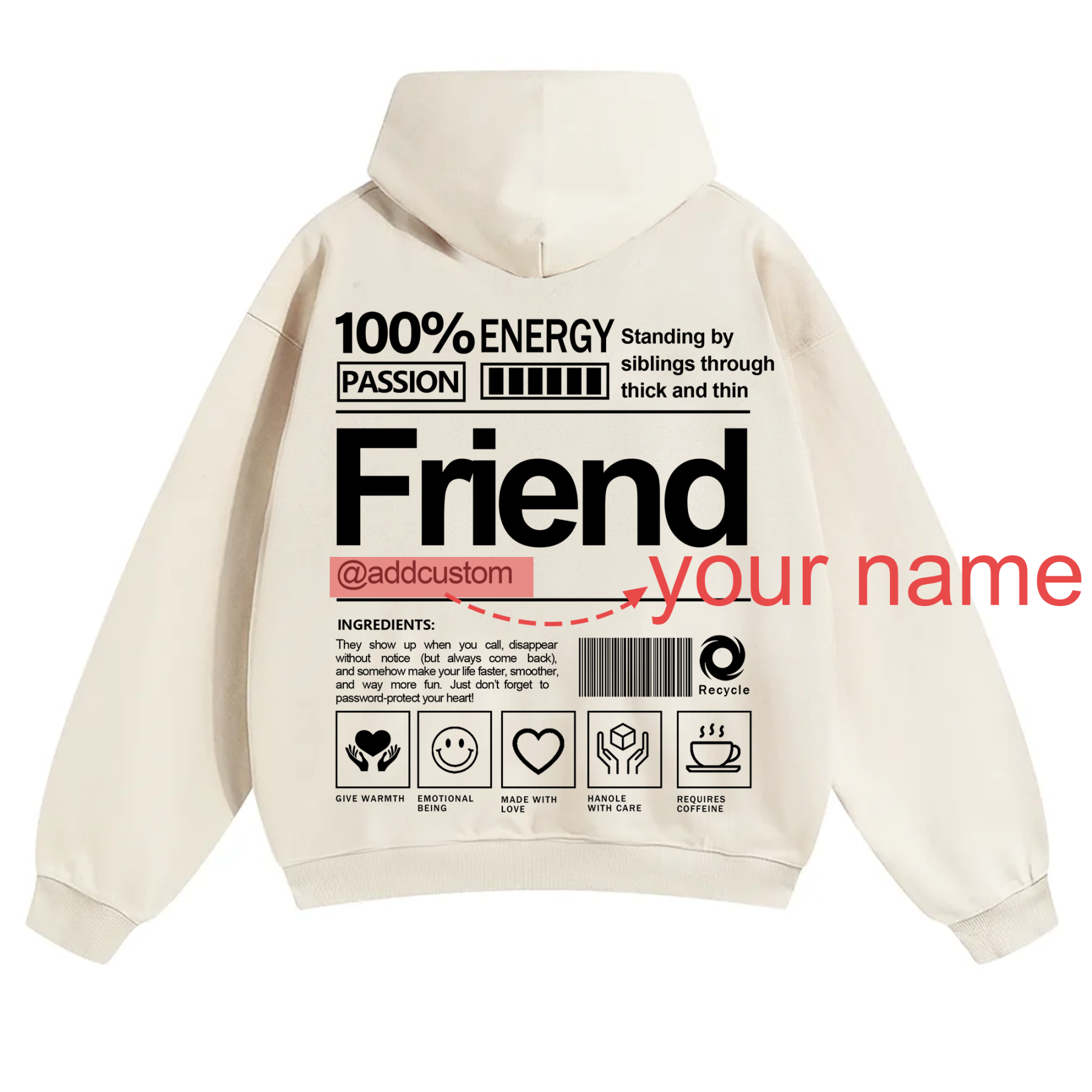 Friend Addcustom Solid Color Hoodie