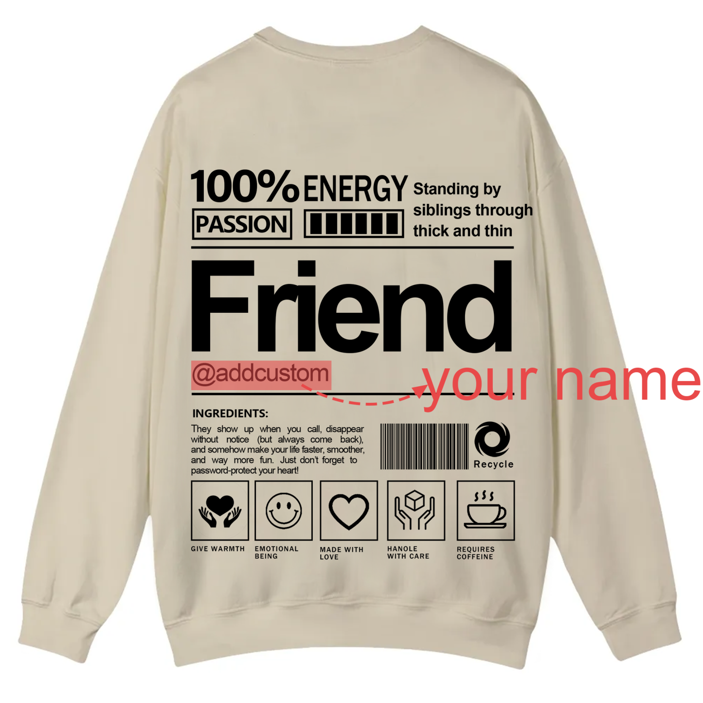 Friend Addcustom Casual Crewneck Sweatshirt
