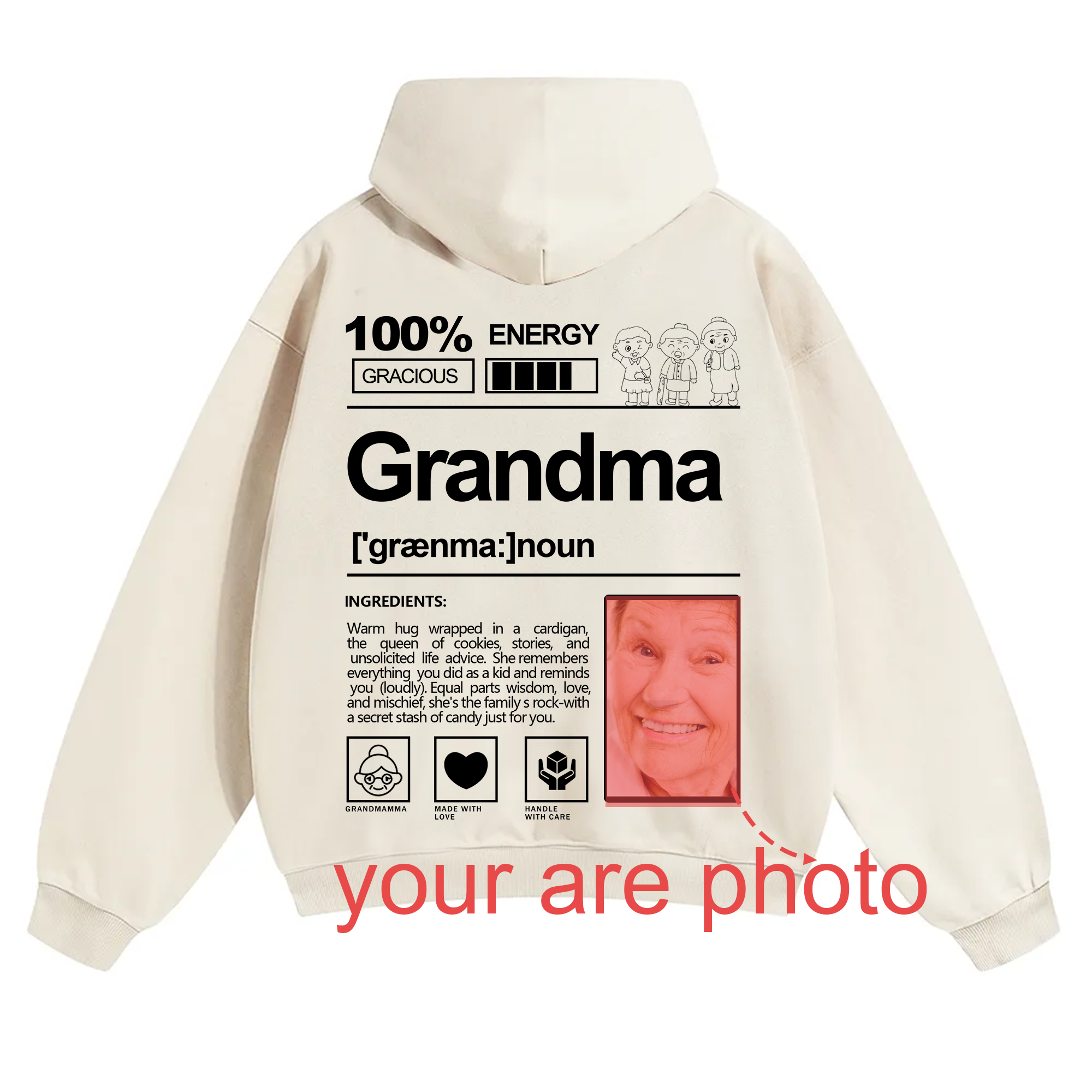 Addcustom Photo Grandma Solid Color Hoodie