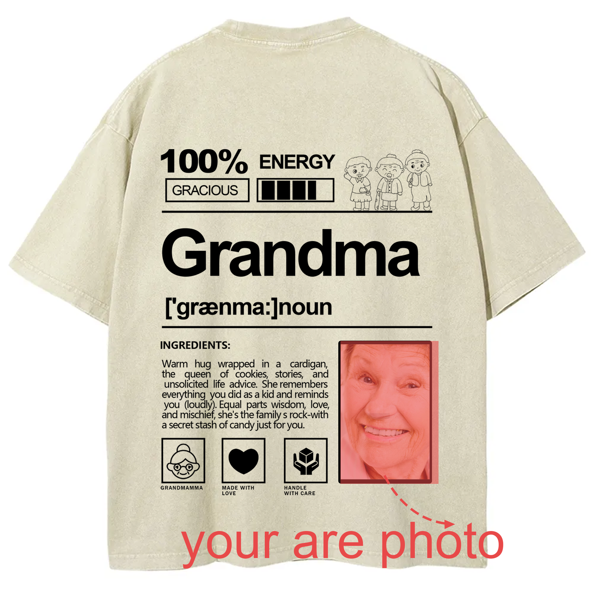 Addcustom Photo Grandma Washed T-Shirt
