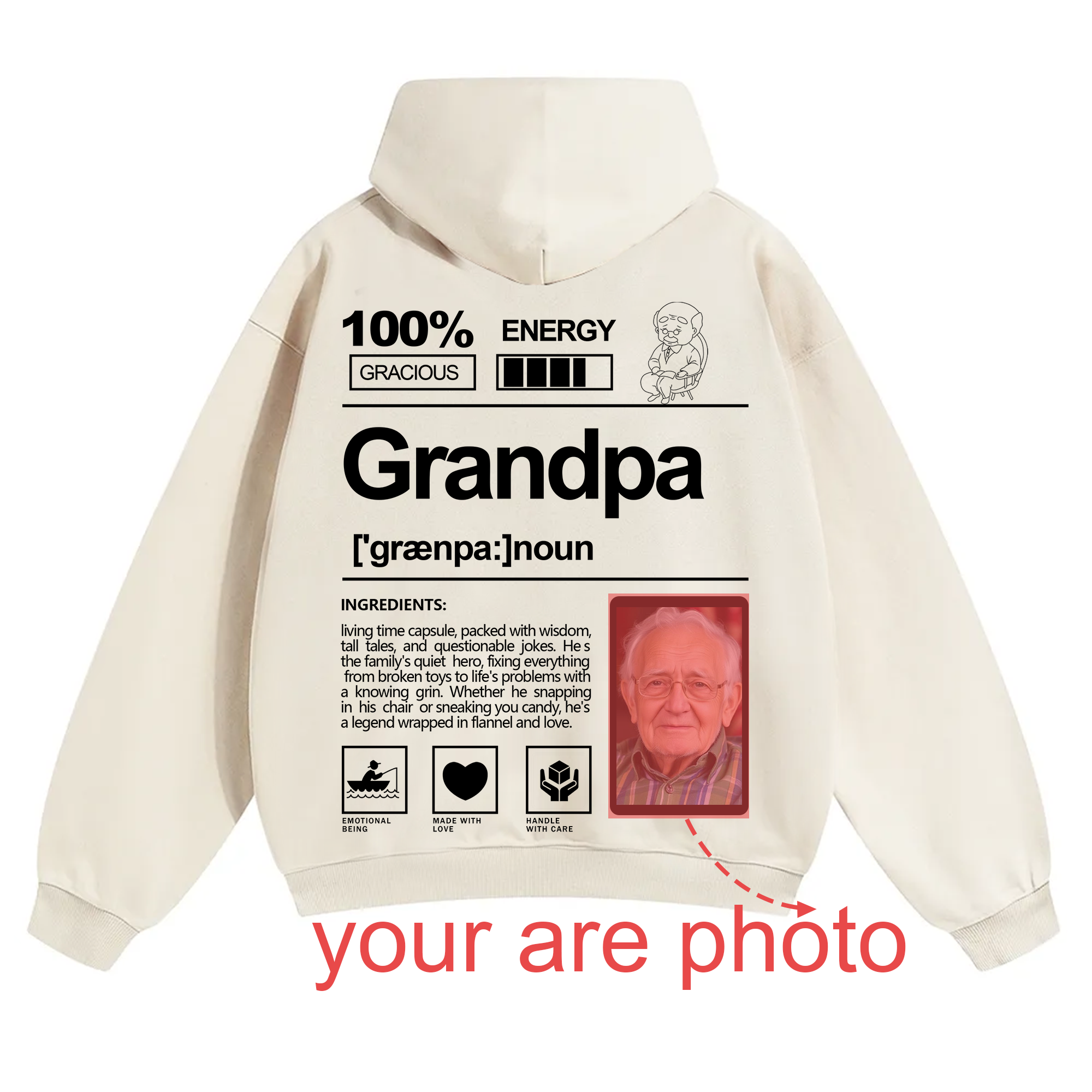 Addcustom Photo Grandpa Solid Color Hoodie
