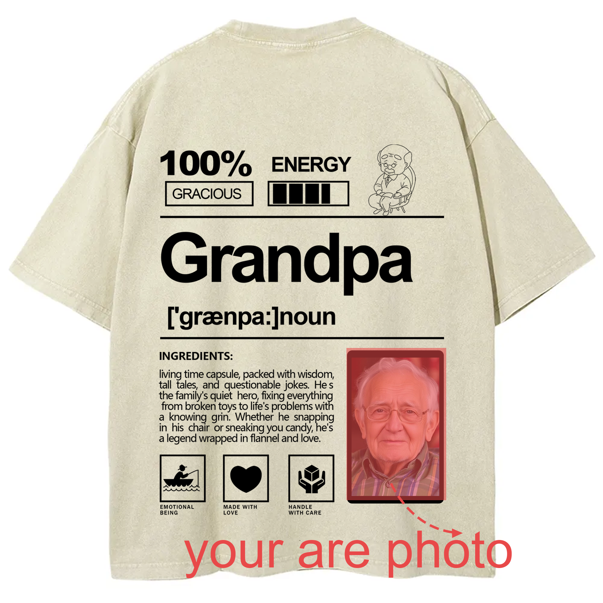 Addcustom Photo Grandpa Washed T-Shirt