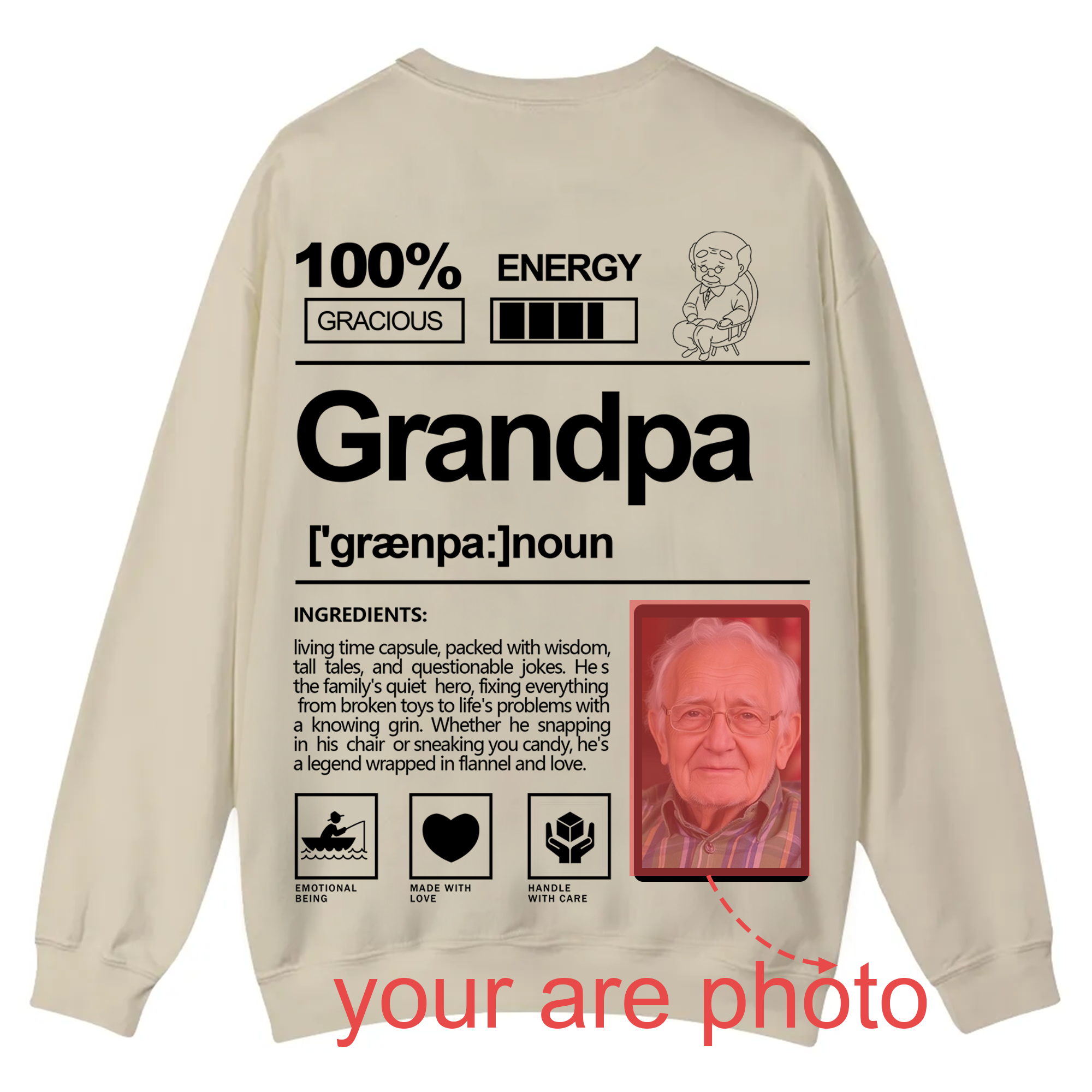 Addcustom  Photo Grandpa Casual Crewneck Sweatshirt