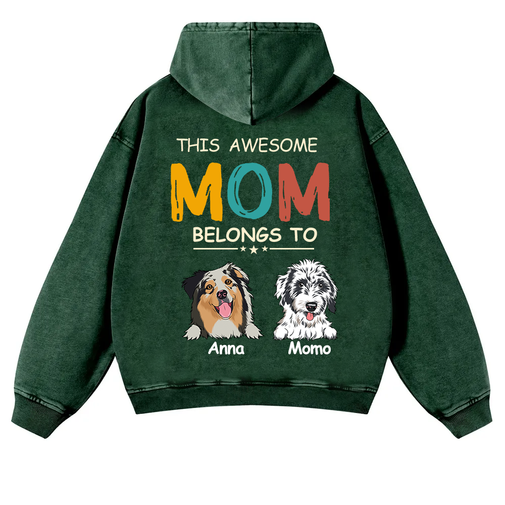 This Awesome Mom/Dad Belongs To - Personalized Custom Unisex Washed Hoodie