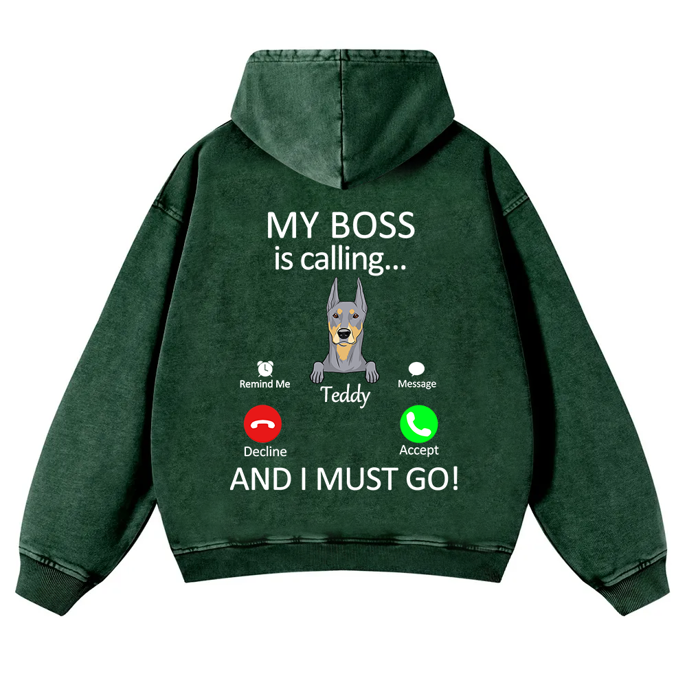 Dog Boss Calling - Personalized Custom Unisex Washed Hoodie wearishow