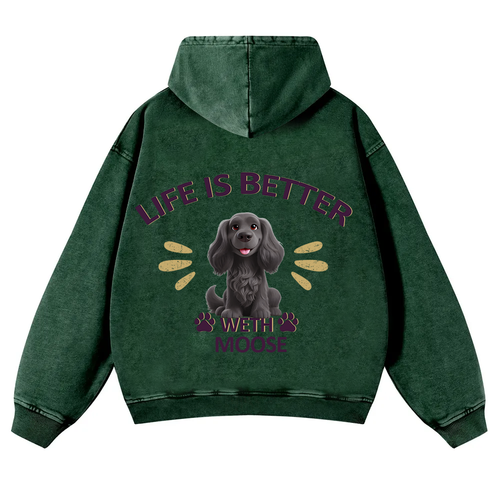 Better Life With My Dog - Personalized Custom Unisex Washed Hoodie wearishow
