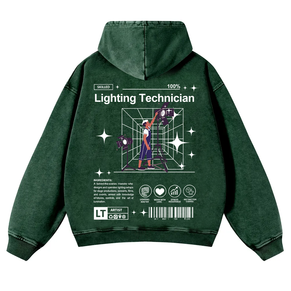 Lighting Technician Washed Hoodie wearishow