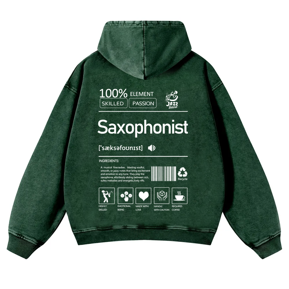Saxophonist Unisex Casual Washed Hoodie wearishow