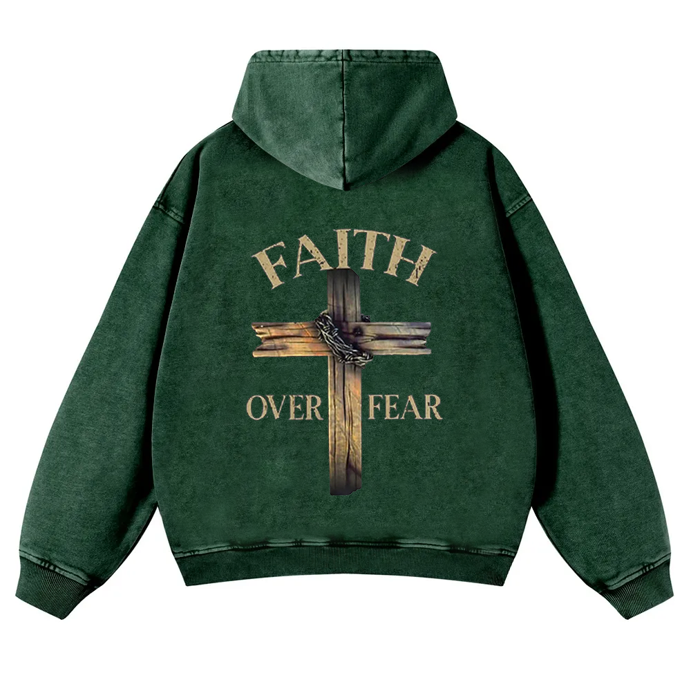 Faith Over Fear Cross  Washed Hoodie wearishow