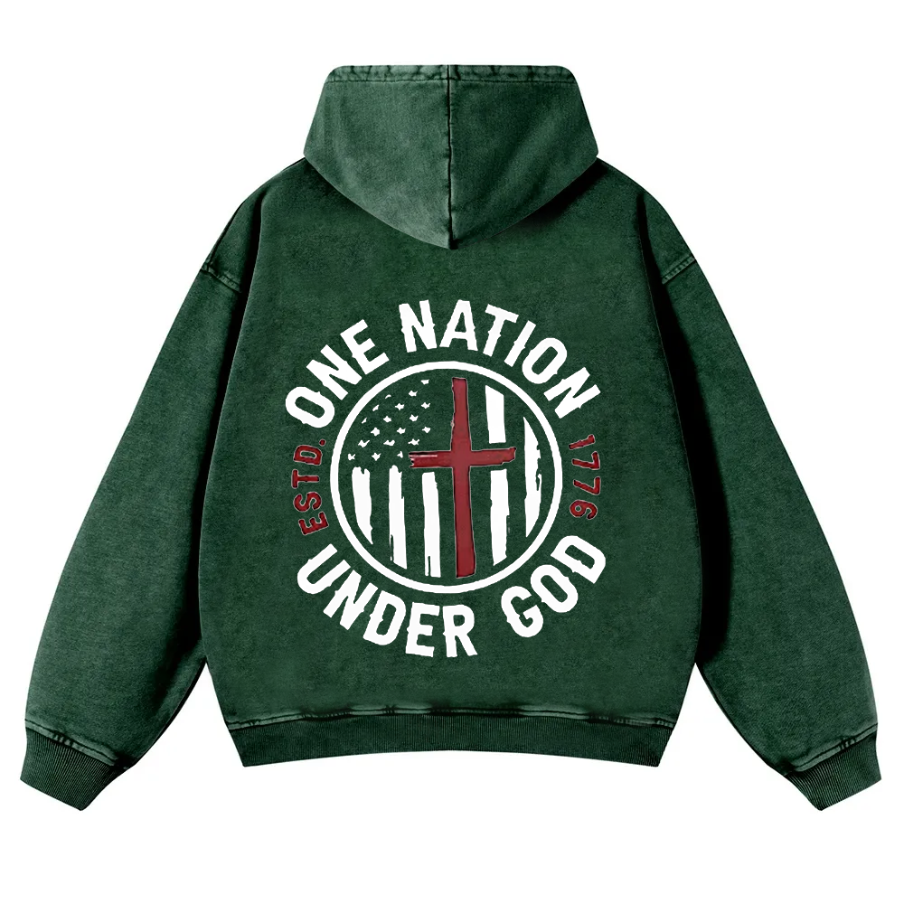 One Nation Under God ESTD 1776 Washed Hoodie wearishow