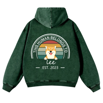 This Human Belongs To 3 - Personalized Custom Unisex Washed Hoodie