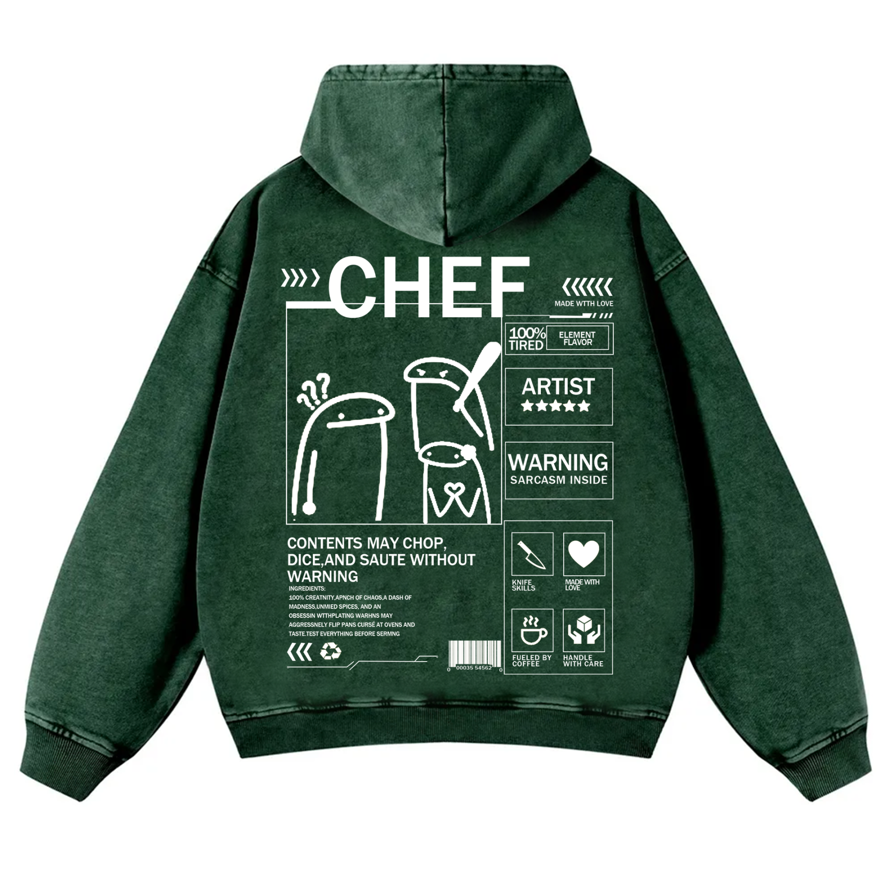 Chef Solid Color Unisex Washed Hoodie