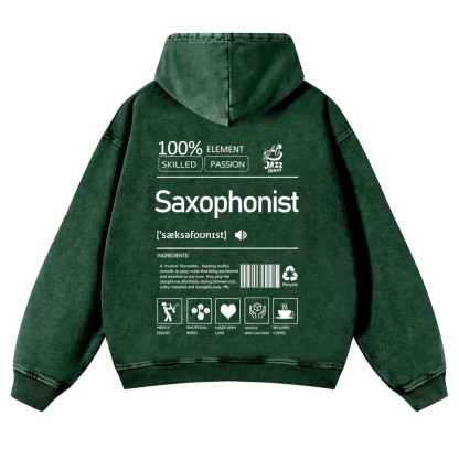 Saxophonist Unisex Casual Washed Hoodie wearishow
