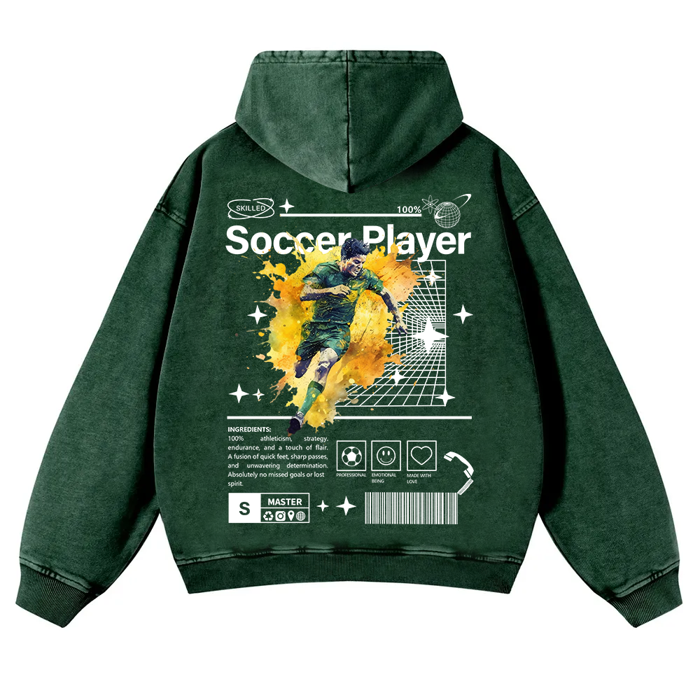 Soccer Player Casual Washed Hoodie wearishow