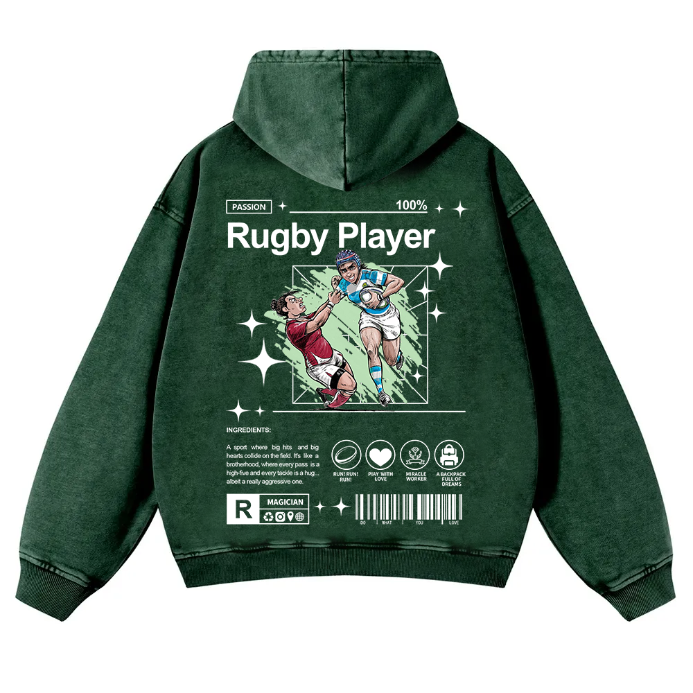 Rugby Player Washed Hoodie wearishow