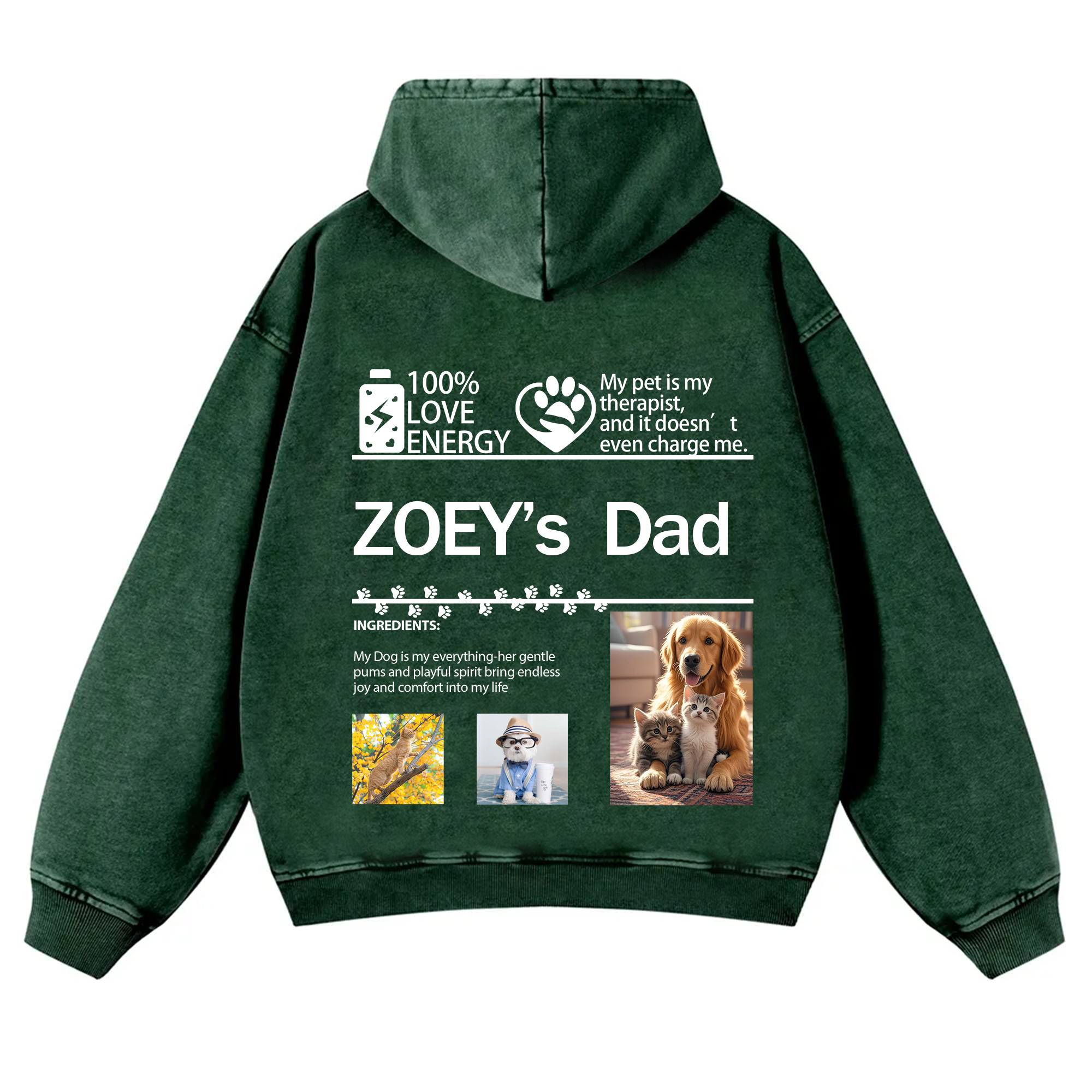 Pet Photo Creative Customized Unisex Washed Hoodie