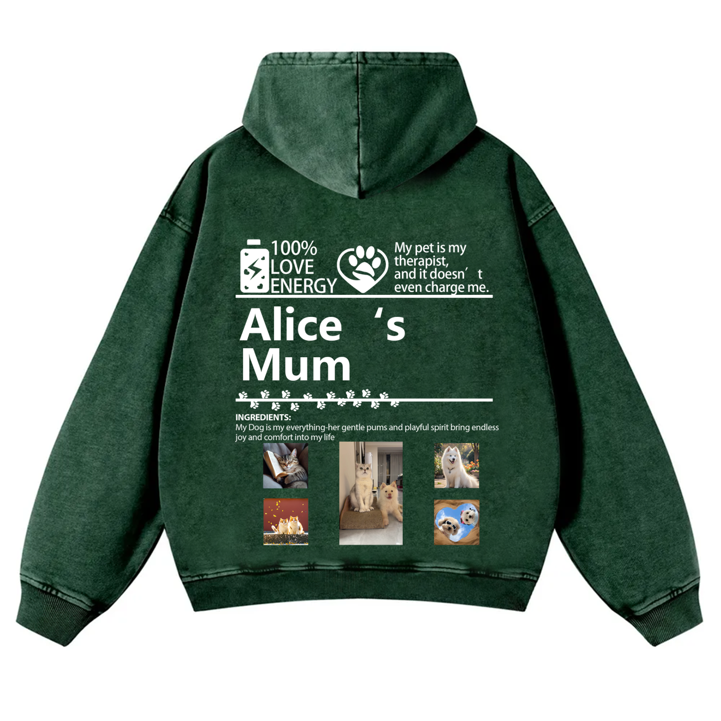 Pets Photos Creative Customized Unisex Washed Hoodie
