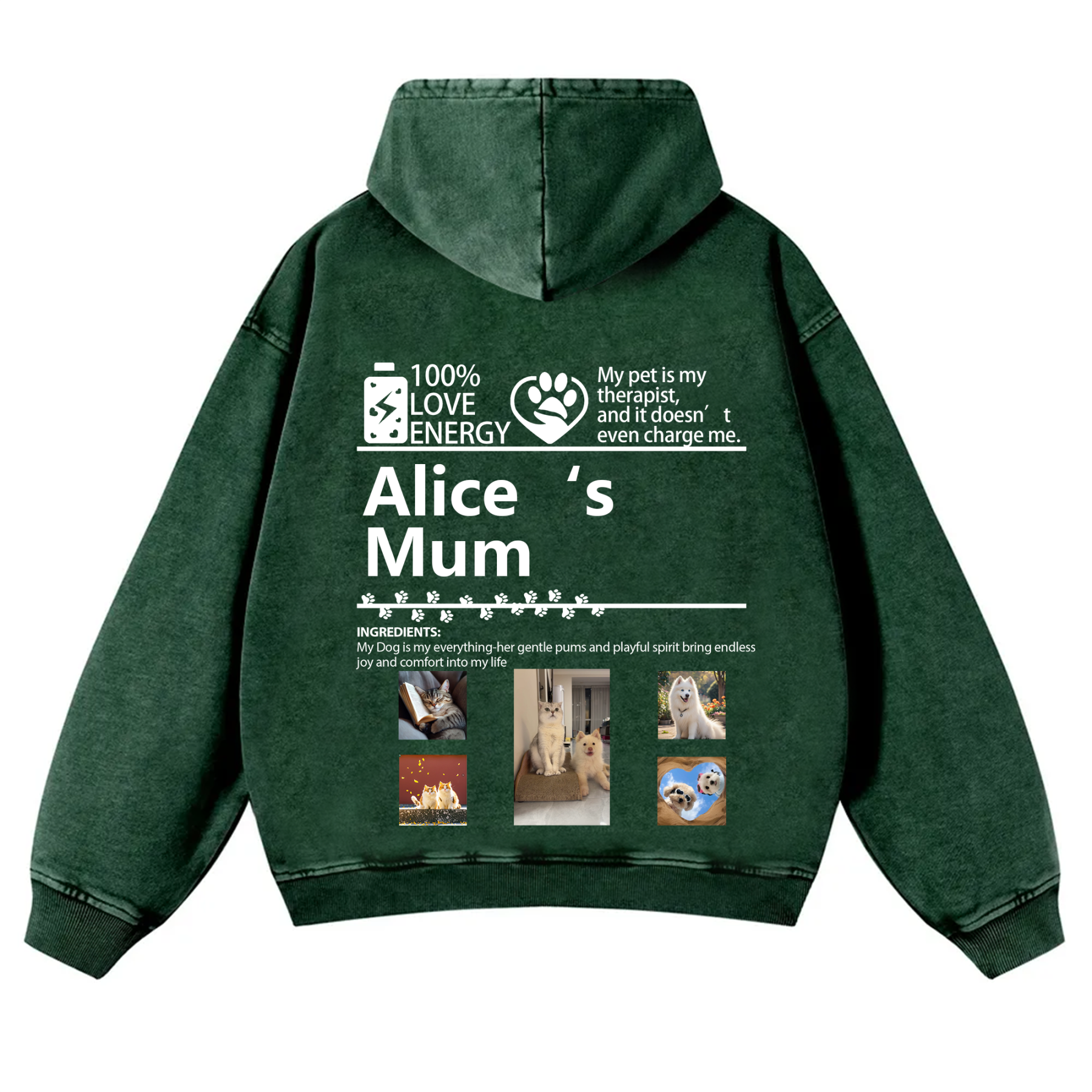 Pets Photos Creative Customized Unisex Washed Hoodie