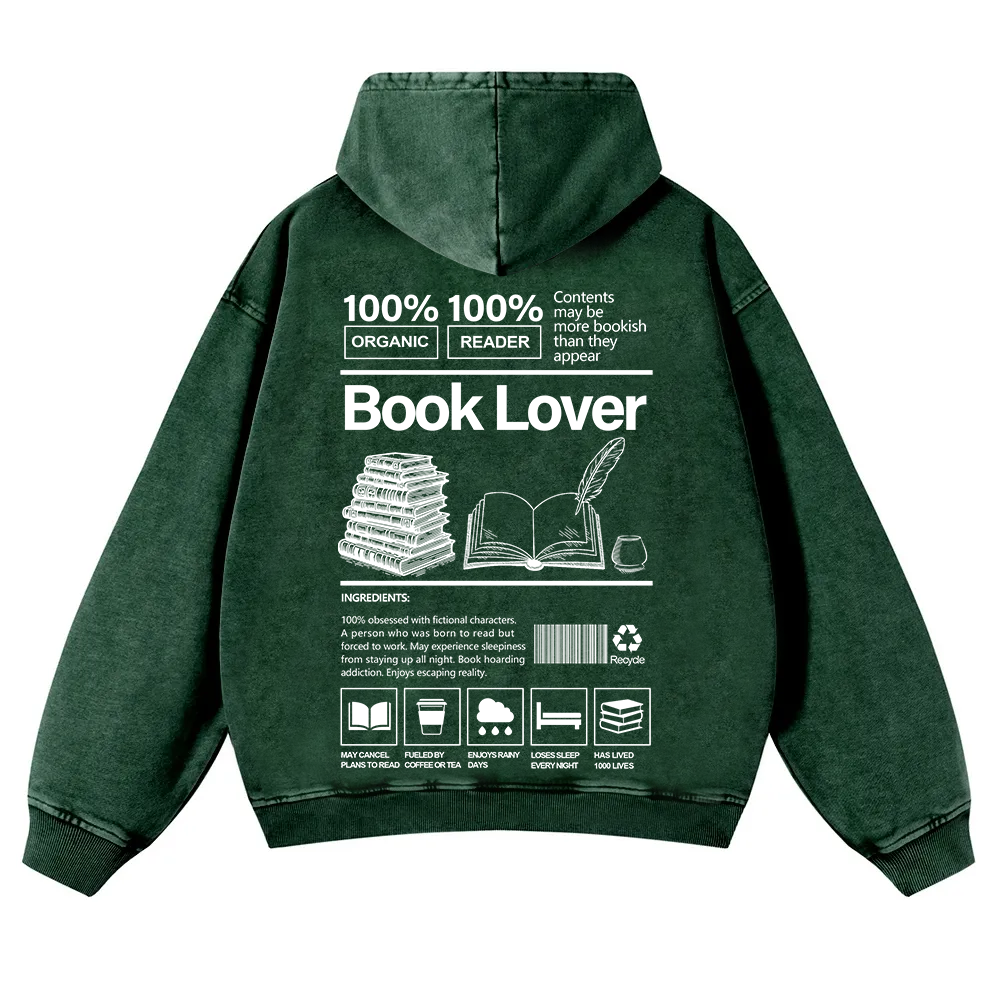 Book Lover Washed Hoodie wearishow
