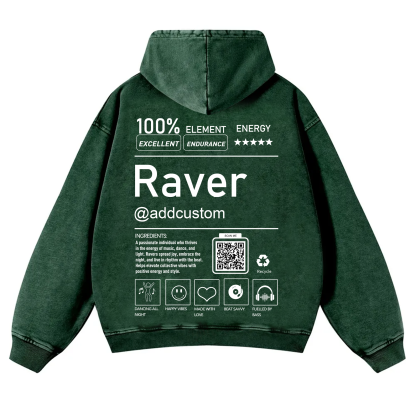 Addcustom QR Code Raver Casual Washed Hoodie wearishow