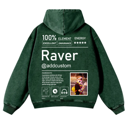 Addcustom  Photo Raver Casual Washed Hoodie wearishow
