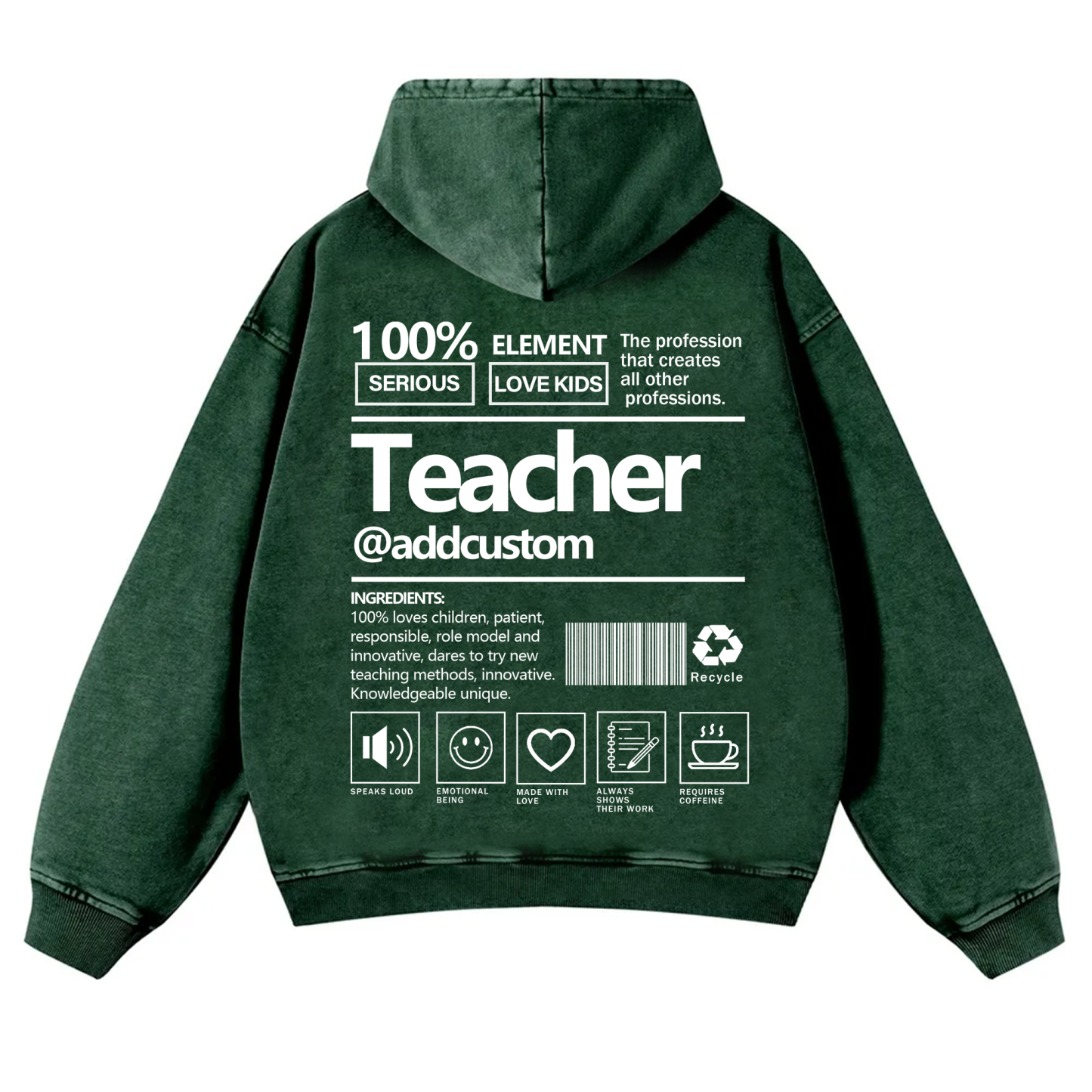 Teacher Addcustom Casual Washed Hoodie wearishow