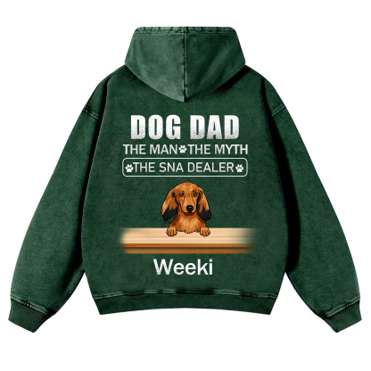 Dog Dad The Man The Myth The Snack Dealer - Personalized Custom Unisex Washed Hoodie