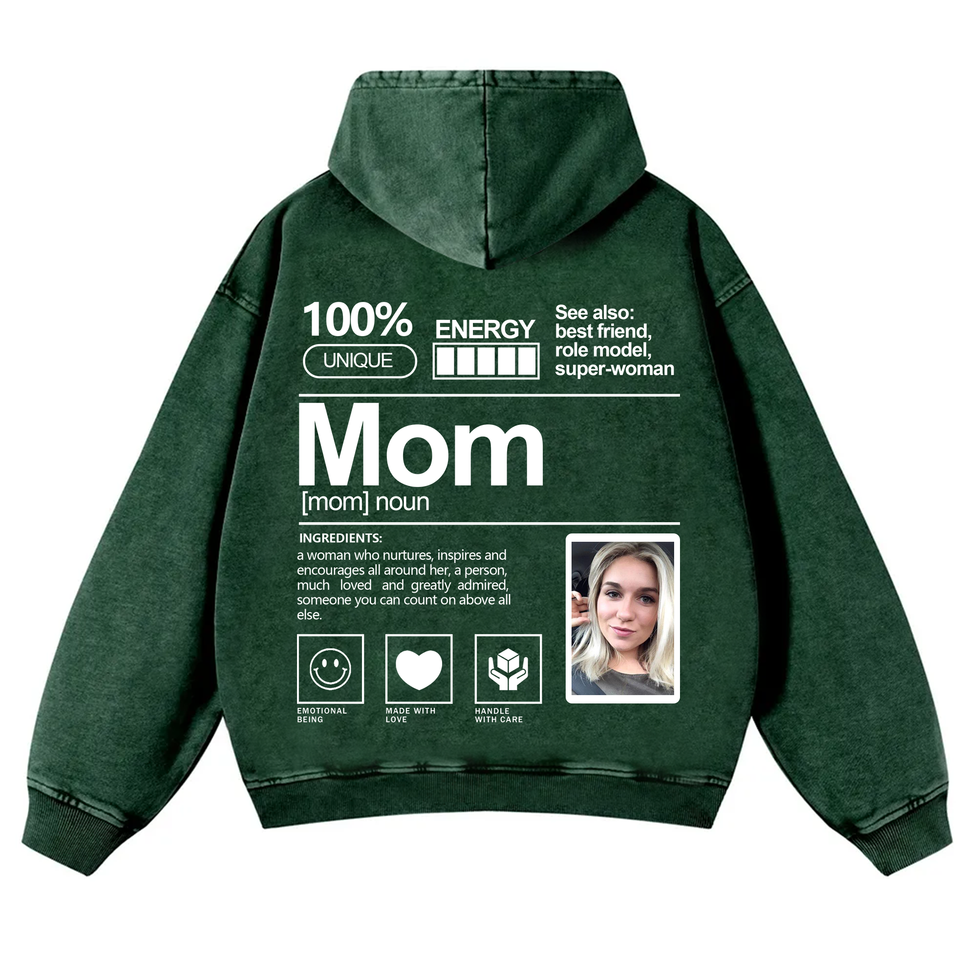 Addcustom Photo Mom Vintage Washed Hoodie