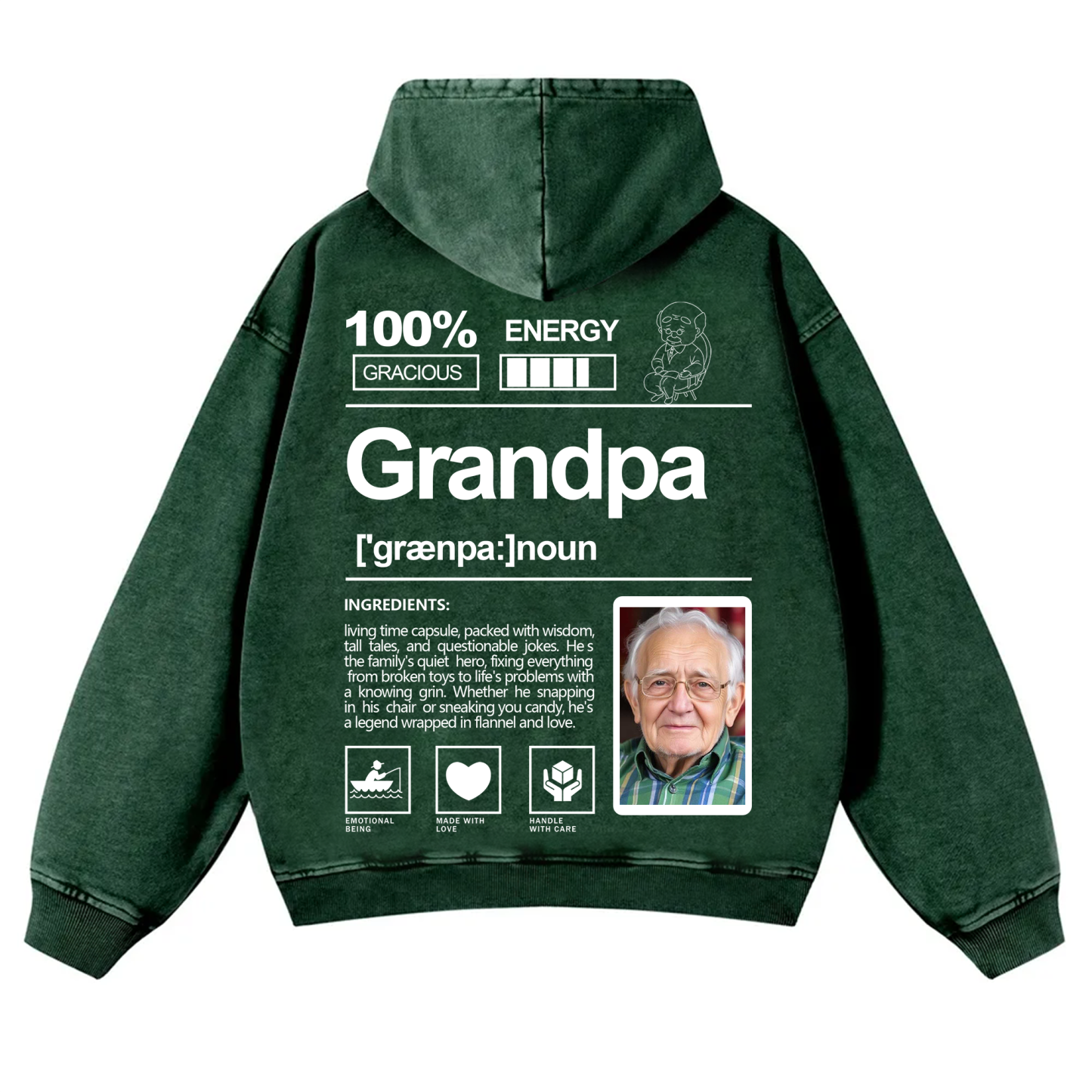 Addcustom Photo Grandpa Vintage Washed Hoodie