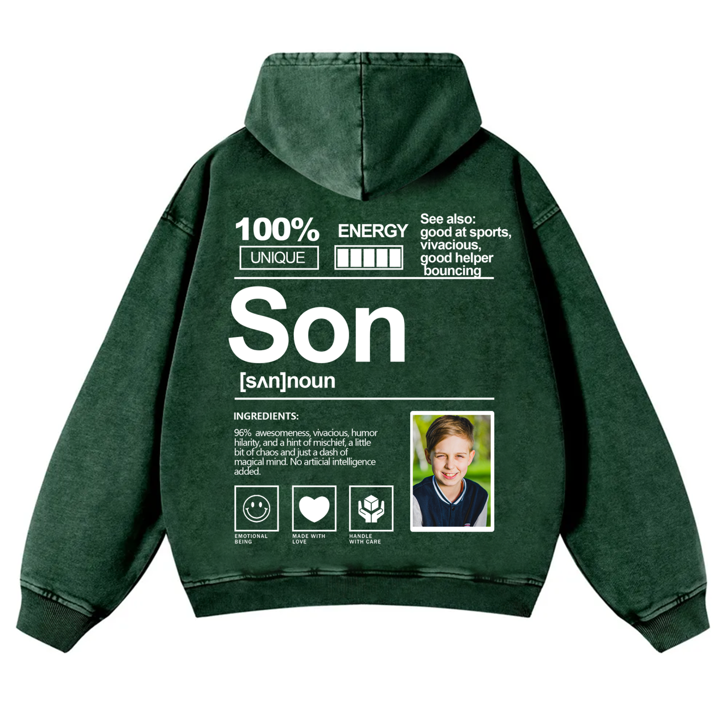Addcustom Photo Son Vintage Washed Hoodie