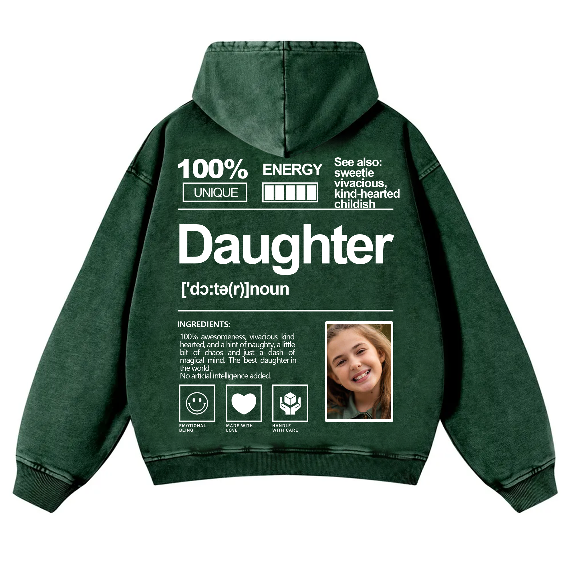 Addcustom Photo Daughter Vintage Washed Hoodie